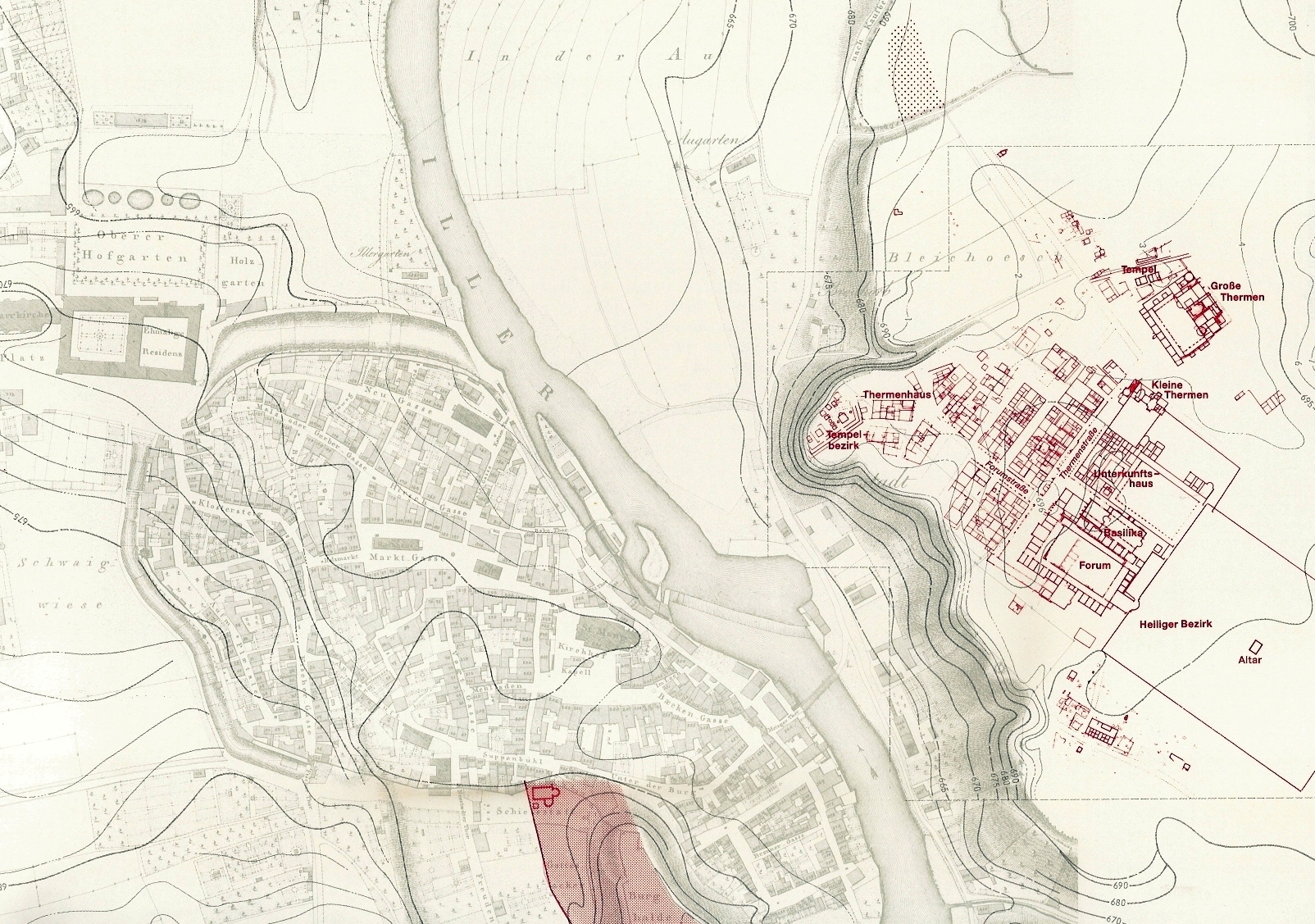 Grundriß der Siedlung Cambodunum (Quelle hist. Atlas von Bayerisch-Schwaben)